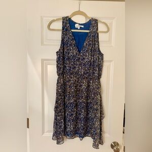 Derek Lam 10 Crosby Blue Floral Tiered Silk Dress, Size 8